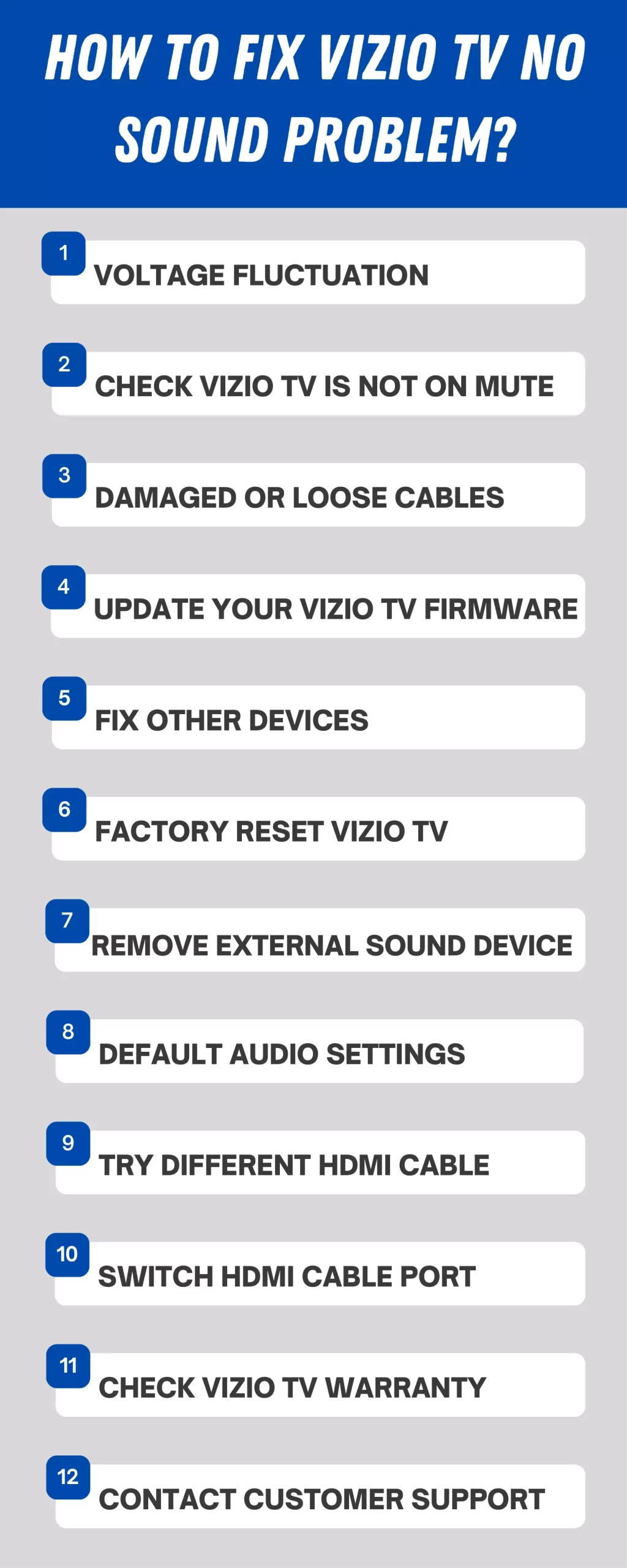 Infographic of How to Fix Vizio TV No Sound Problem